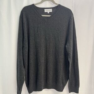 Mott & Bow Men's 100% Cashmere Charcoal Gray V Neck Sweater XXL Classic